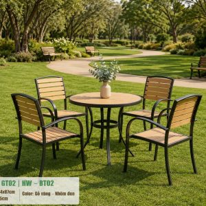Bộ bàn tròn cà phê 4 ghế sân vườn HW-BBT màu vàng