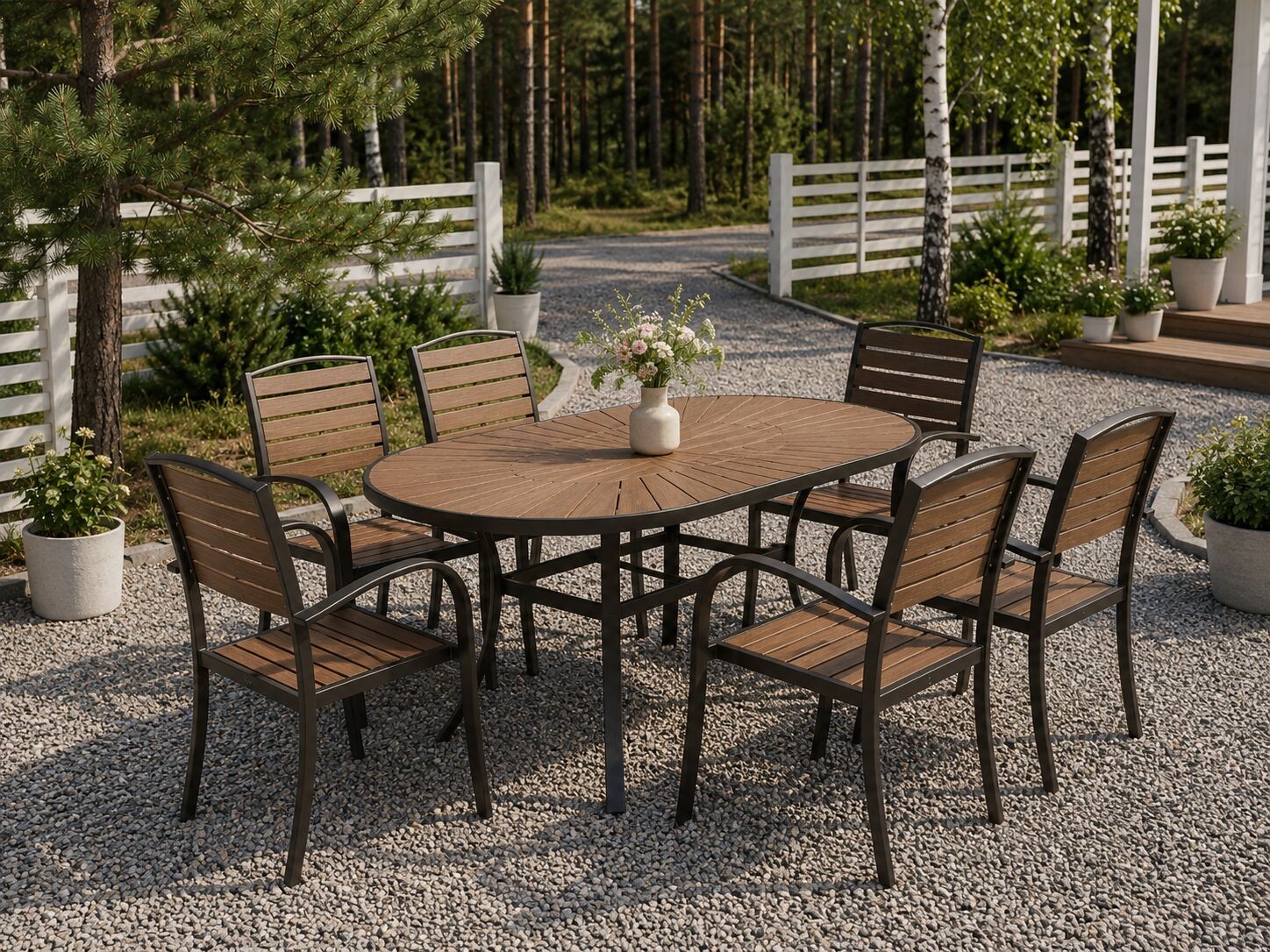 Bộ bàn tròn Oval và 6 ghế sân vườn HW-BBOVAL - Ảnh 5